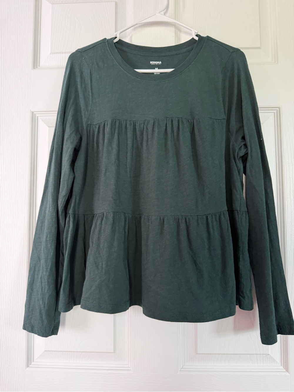Sonoma Dark Green Long-Sleeve Tiered Peplum Top